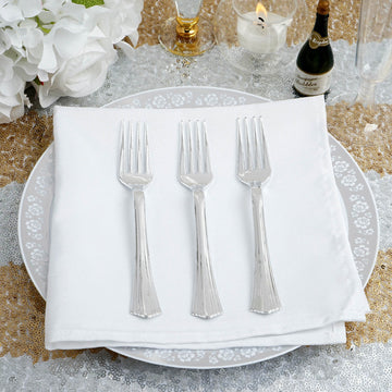 Silver Heavy Duty Plastic Forks with Fluted Handles - Perfect for Any Occasion