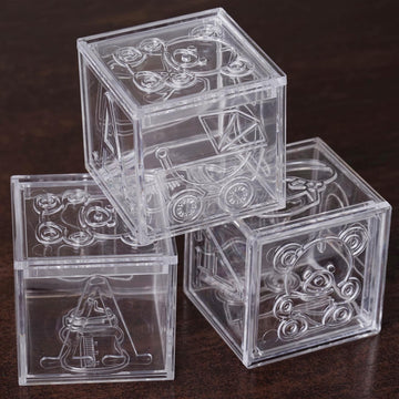 12 Pack Clear Fillable Plastic Baby Blocks Favor Boxes