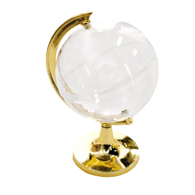 Clear globe with gold base on a white background.