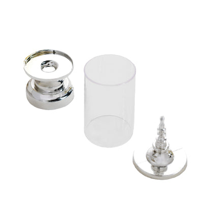 Silver and clear acrylic candle holder set on white background