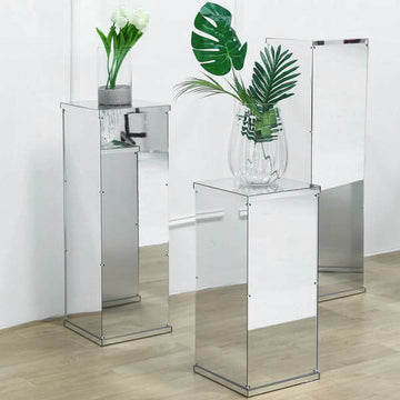 Make a Statement with the Silver Mirror Finish Acrylic Pedestal Riser