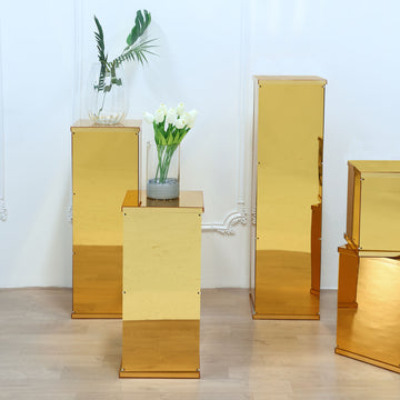 Make a Statement with the Floor Standing Gold Mirror Finish Acrylic Pedestal Riser