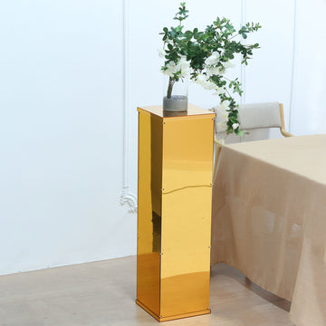 Add Elegance to Your Event with the Floor Standing Gold Mirror Finish Acrylic Pedestal Riser
