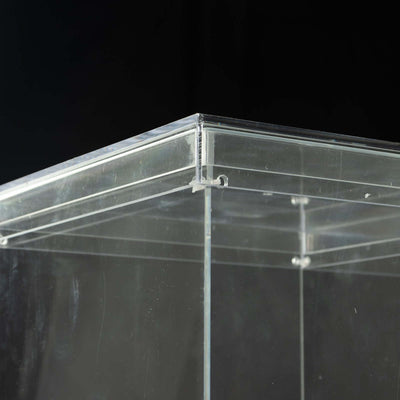 Clear acrylic display case corner detail