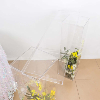 Acrylic display stand with flowers, showcasing a modern design.