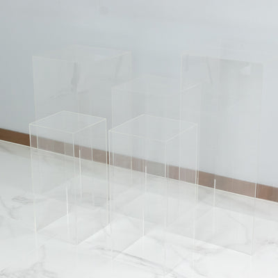 Set of 5 Clear Acrylic Pedestal Risers – Pre-Assembled Rectangular Display Stands for Weddings