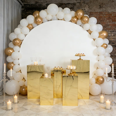 Set of 5 Gold Mirror Acrylic Pedestal Risers – Pre-Assembled Rectangular Display Stands for Weddings & Product Showcases – 20", 22", 24", 28", 32"