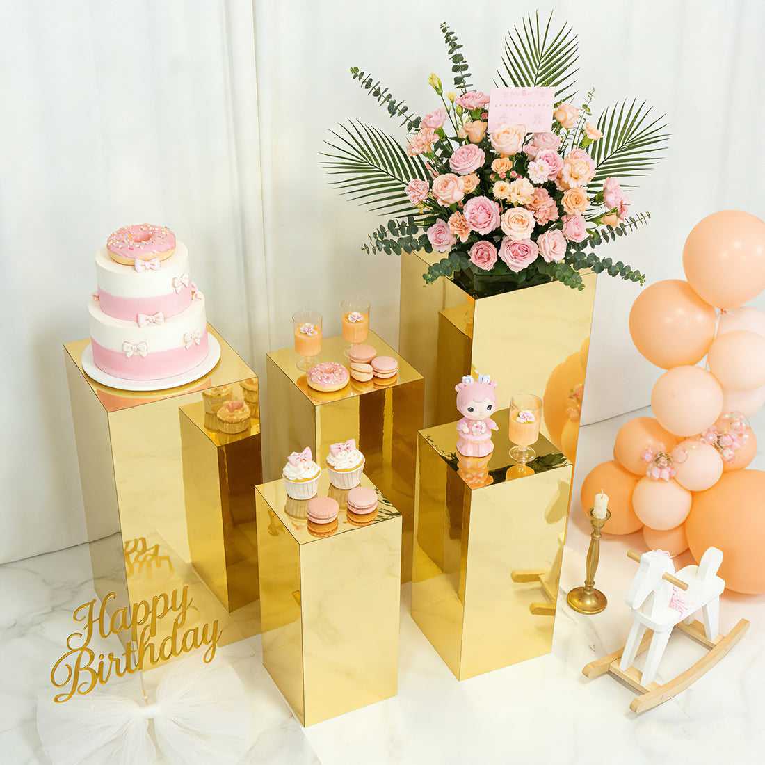 Set of 5 Acrylic Pedestal Risers Gold Mirror | eFavormart