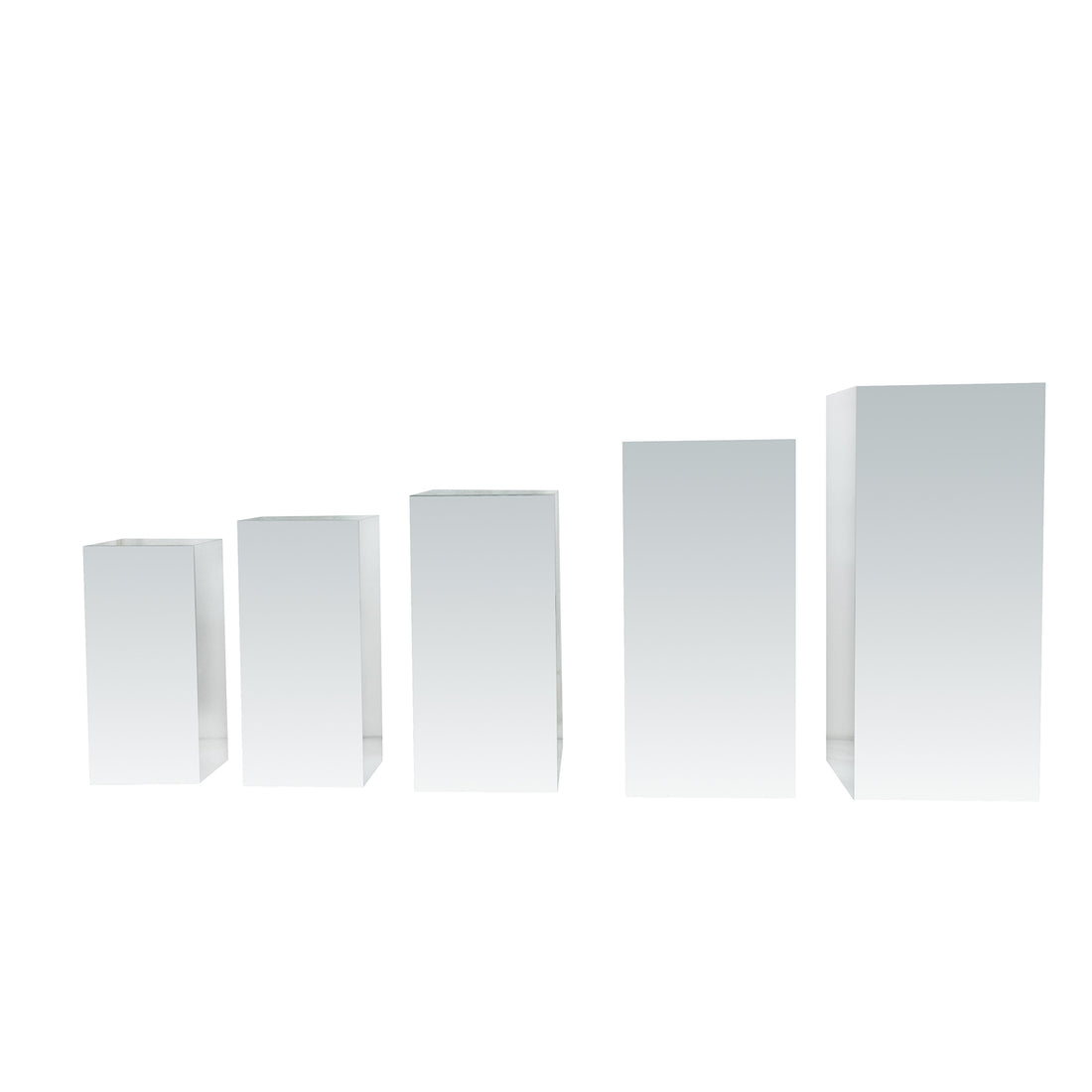 Silver Riser Boxes Set of 5 Acrylic Pedestal Risers Silver Mirror | eFavormart