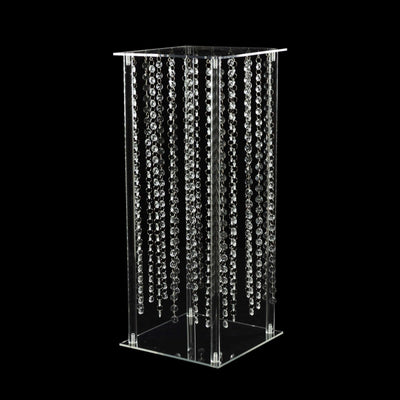 Acrylic display stand with hanging crystal beads.