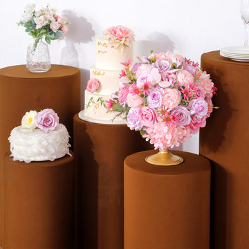 Enhance Your Event Decor with Cinnamon Brown Spandex Cylinder Plinth Display Box Stand Covers