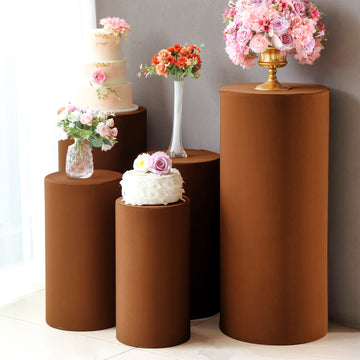Create a Stunning Display with Cinnamon Brown Spandex Pedestal Stand Covers