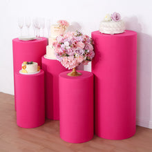 Set of 5 Fuchsia Spandex Cylinder Plinth Display Box Stand Covers