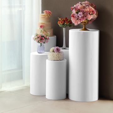 Elevate Your Event with White Spandex Cylinder Plinth Display Box Stand Covers