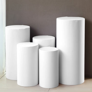 Enhance Your Wedding Decor with White Spandex Pillar Prop Covers