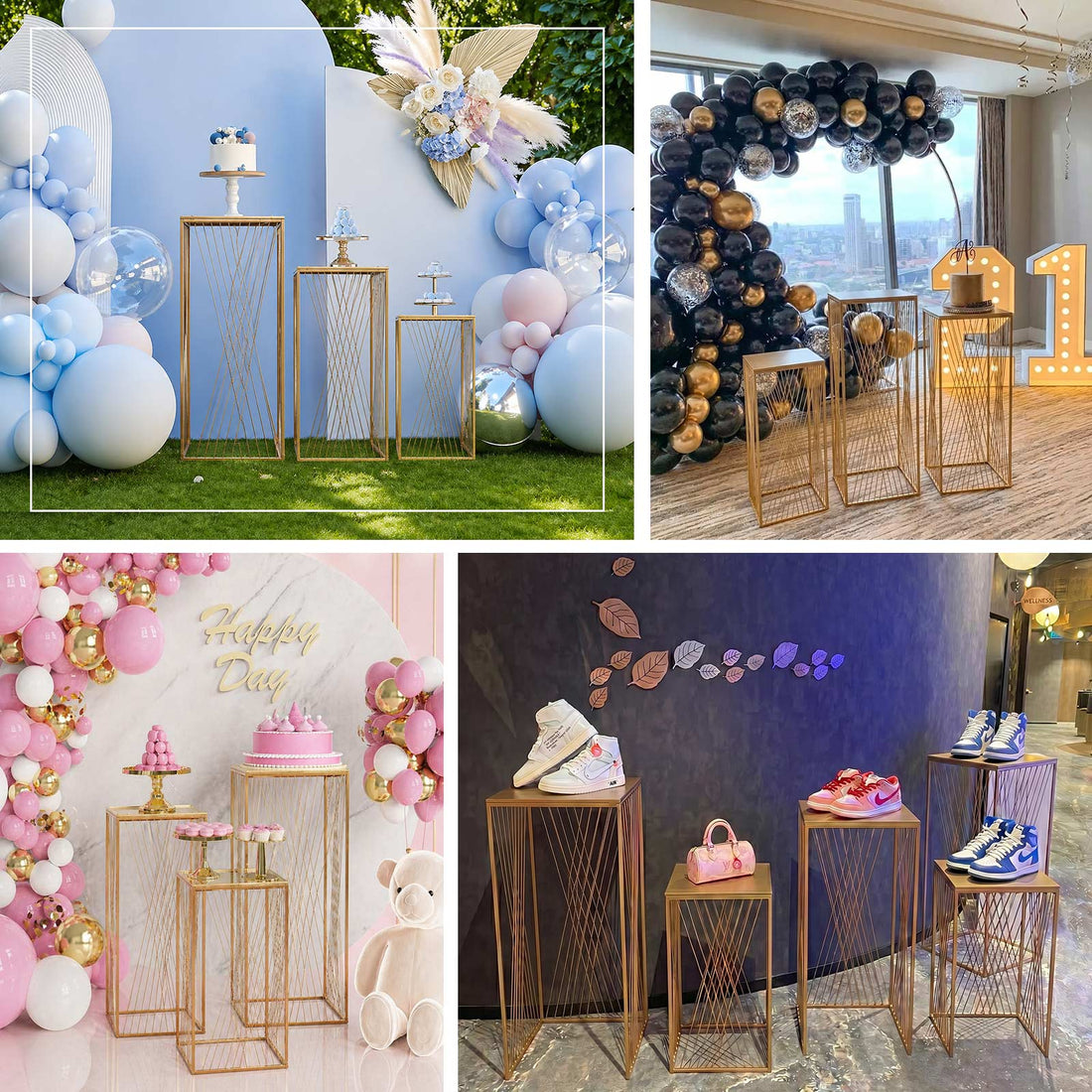 Gold Metal Rectangle Plinth Pedestal Stands | eFavormart