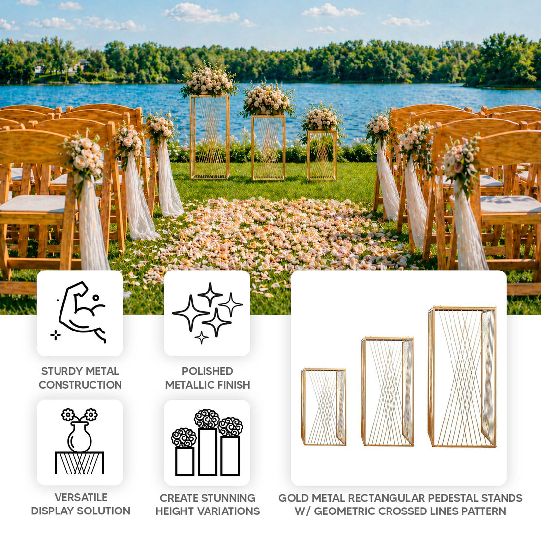 Gold Metal Rectangle Plinth Pedestal Stands | eFavormart