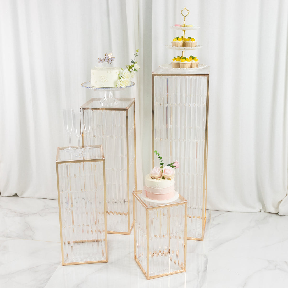 Set 4 Metal Pedestal Display Stands Gold | eFavormart