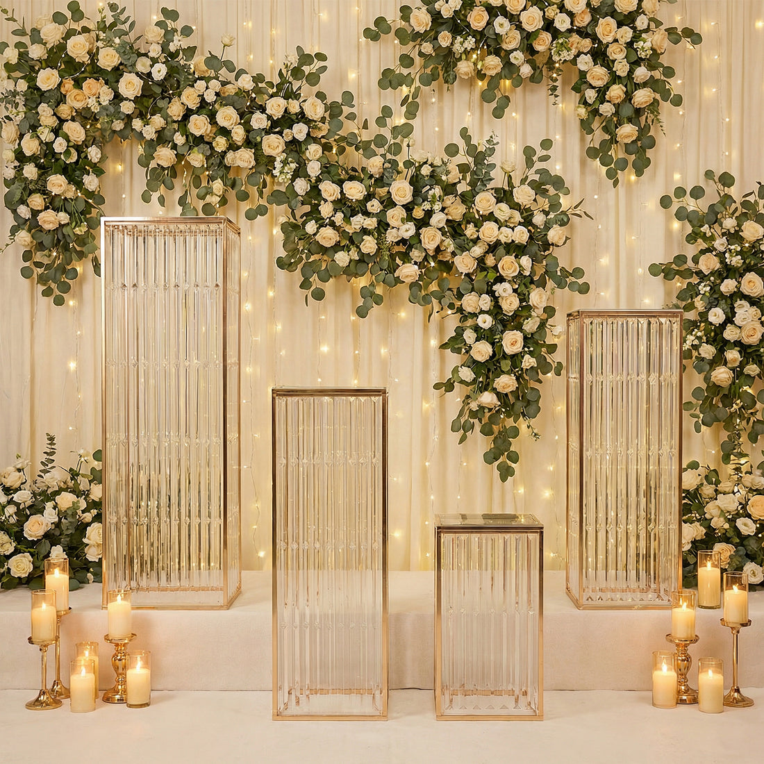 Set 4 Metal Pedestal Display Stands Gold | eFavormart