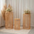 Rattan plant stands with floral arrangements in a stylish indoor setting.