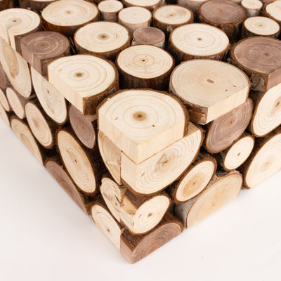 Wooden log slice decorative block for home decor.
