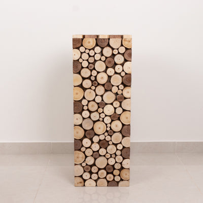 Wooden log slice wall art panel, showcasing natural patterns and textures.