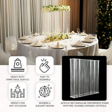 40"x40" Heavy Duty Acrylic Rectangular Wedding Centerpiece Stand with Pre-chained Hanging Crystal Be
