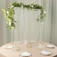 40"x40" Heavy Duty Acrylic Rectangular Wedding Centerpiece Stand with Pre-chained Hanging Crystal Beads, Clear Tabletop or Floor Standing Flower Pedestal Stand with 10mm Thick Plexiglass Plate