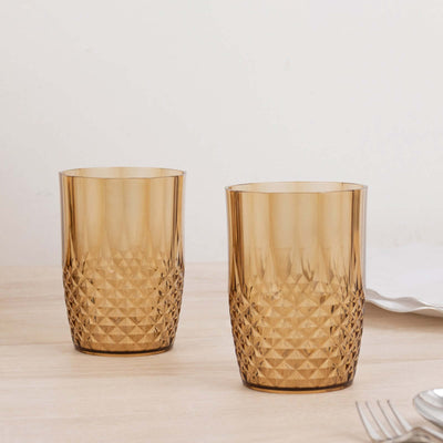 Set of two amber diamond-patterned drinking glasses