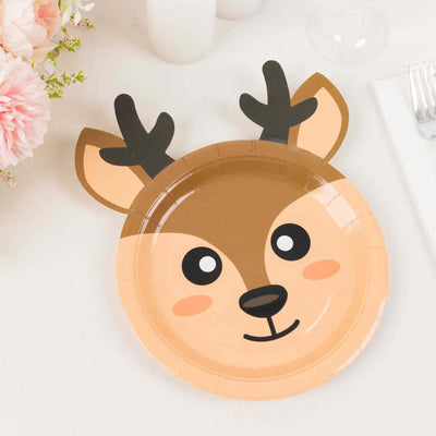 Reindeer-themed paper plate with cute face and antlers for festive celebrations.