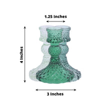 6 Pack Assorted Green Glass Taper Candlestick Holders with Diamond Pattern, Reversible