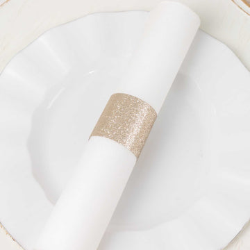 Elevate Your Table with Beige Glitter Paper Napkin Rings