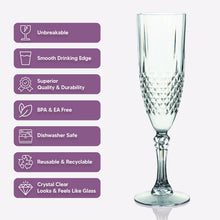 6 Pack | 8oz Black Crystal Cut Reusable Plastic Champagne Glasses