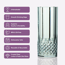 6 Pack | 14oz Black Crystal Cut Reusable Plastic Highball Drink Glasses