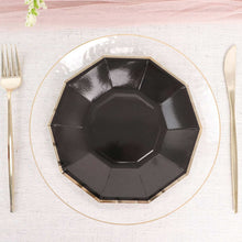 7 Inch Black Colored Disposable Geometric Paper Plates with Decagon Gold Foil Rim 25 Pack