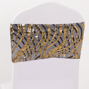 Add a Touch of Opulence with Black Gold Wave Chair Sash