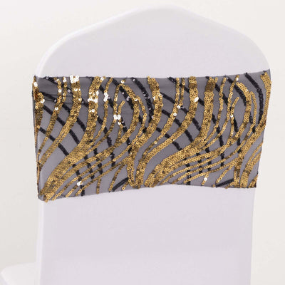 Gold and silver sequined chair sash for elegant event decor.