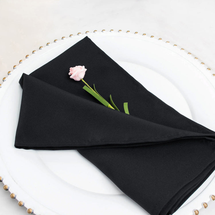5 Pack | Black 200 GSM Premium Polyester Dinner Napkins, Seamless Cloth Napkins