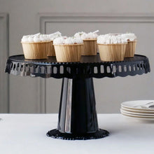 13 Inch Round Black Plastic Pedestal Footed Cupcake Stands with Ribbon Trim Edges 4 Pack