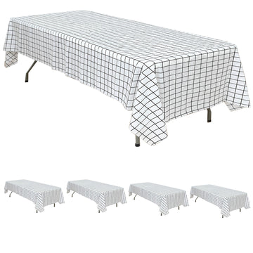 5 Pack Black White Checkered Rectangle Plastic Tablecloths, Waterproof Disposable Table Covers - 54"x108"