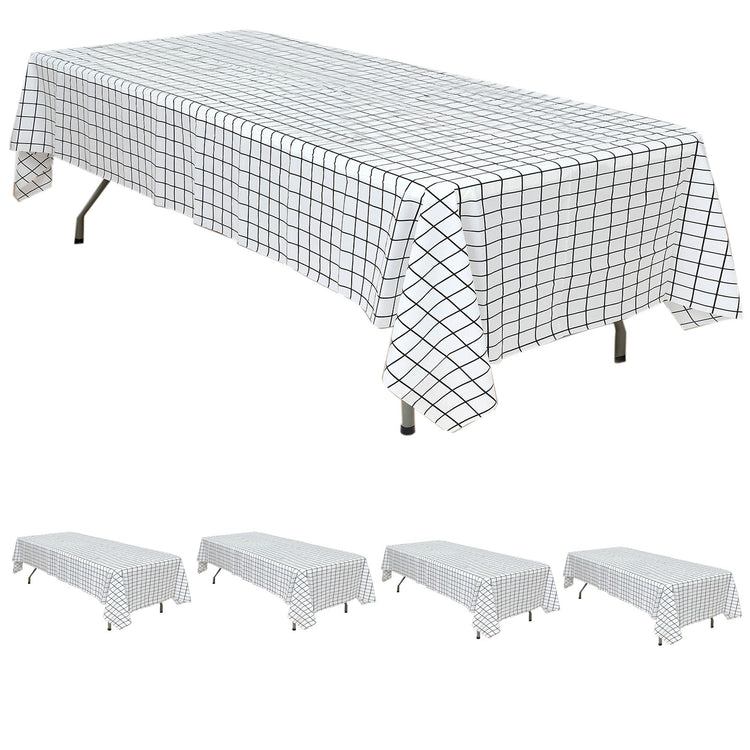 5 Pack Black White Checkered Rectangle Plastic Tablecloths, Waterproof Disposable Table Covers
