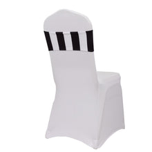 Spandex fitted chair sashes - a black and white striped headband is 14 inches long