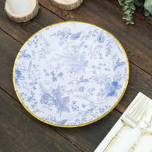 25 Pack | 9inch Blue Chinoiserie Floral Paper Party Plates with Gold Rim