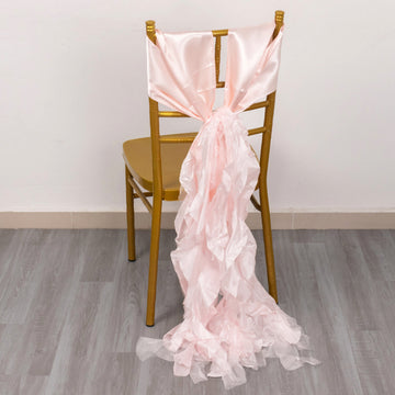 5 Pack Blush Curly Willow Chiffon Satin Chair Sashes