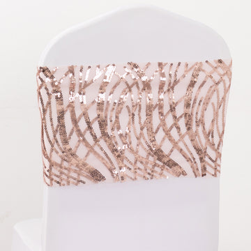 5 Pack Rose Gold Wave Chair Sash Bands With Embroidered Sequins