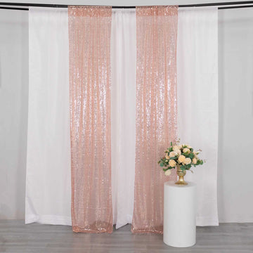 2 Pack Rose Gold Sequin Divider Backdrop Curtain Panels with Rod Pockets, Seamless Glitter Mesh Photo Booth Event Drapes - 8ftx2ft