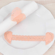12 Pack Blush Shimmery Laser Cut Heart Paper Napkin Rings with Lace Pattern