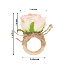 4 Pack Blush Silk Rose Flower Wooden Napkin Rings, Rustic Boho Chic Floral Napkin Holders - 4inch