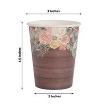 24 Pack Brown Rustic Wood Print Paper Cups with Floral Lace Rim, Disposable Party Cups - 9oz