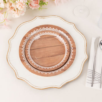 Create a Memorable Dining Experience with White Brown Wood Grain Print Paper Dinner Plates